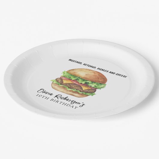 Waterverf Burger Party Verjaardag Papieren Bordje (Gekanteld)
