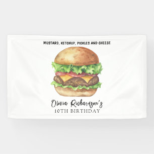 Waterverf Burger Party Verjaardag Spandoek