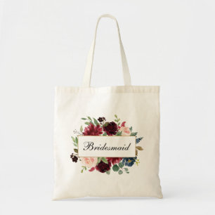 Waterverf Burgundy Blue Floral Bridesmaid Tote Bag