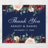 Waterverf Burgundy Blue Floral Wedding Sparkling Wijnetiket (Enkel label)