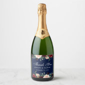 Waterverf Burgundy Blue Floral Wedding Sparkling Wijnetiket (Voorkant)