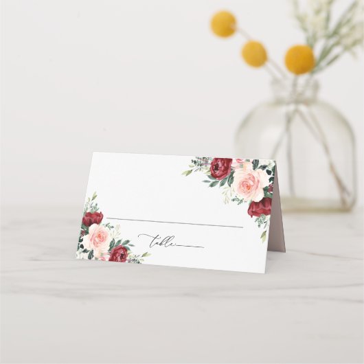 Waterverf Burgundy Blush Floral Wedding Folded (Voorkant)