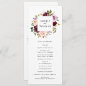 Waterverf Burgundy en Blush Herfst Floral Wedding Programma (Voorkant / Achterkant)