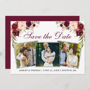 Waterverf Burgundy Floral 3 Foto Save The Date