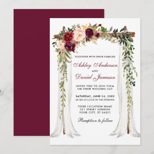 Waterverf Burgundy Floral Arch Kaart
