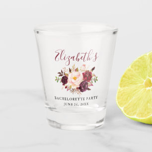 Waterverf Burgundy Floral Bachelorette Partij B Shot Glas