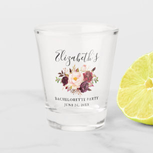 Waterverf Burgundy Floral Bachelorette Shot Glas