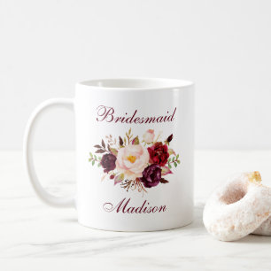 Waterverf Burgundy Floral Bridesmaid Koffiemok