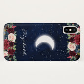 Waterverf Burgundy Floral Celestial Moon Case-Mate iPhone Case (Achterkant (horizontaal))