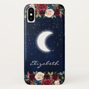 Waterverf Burgundy Floral Celestial Moon iPhone X Hoesje
