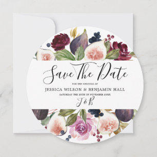 Waterverf Burgundy Floral Fig Wedding Save The Date