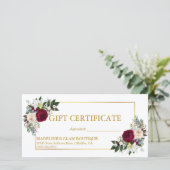 Waterverf Burgundy Floral Gift Certificate Gold (Staand voorkant)
