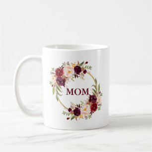 Waterverf Burgundy Floral Gold Mam Koffiemok