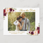 Waterverf Burgundy Floral Gold Save the Date Aankondigingskaart (Voorkant)