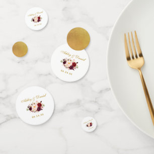 Waterverf Burgundy Floral Gold Wedding Confetti