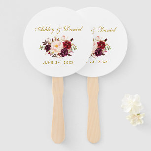 Waterverf Burgundy Floral Gold Wedding Handwaaier