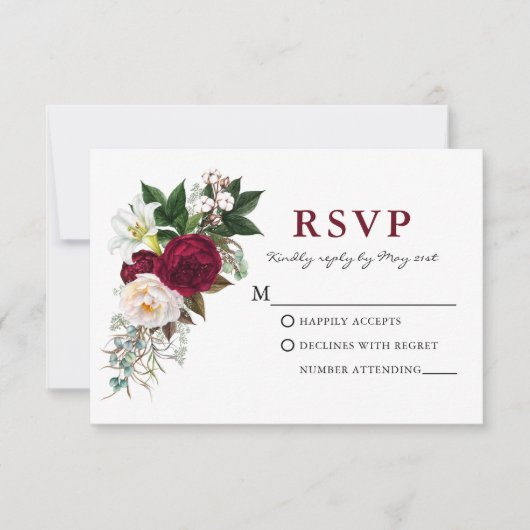 Waterverf Burgundy Floral Greenery W RSVP (Voorkant)