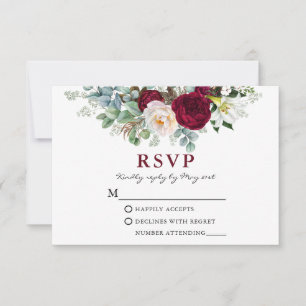 Waterverf Burgundy Floral Greenery W RSVP Kaartje