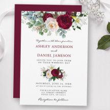 Waterverf Burgundy Floral Greenery Wedding B