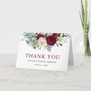 Waterverf Burgundy Floral Greenery Wedding Fold Bedankkaart