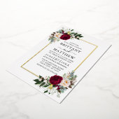 Waterverf Burgundy Floral Greenery Wedding Gold Folie Uitnodiging (Gedraaid)