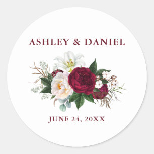 Waterverf Burgundy Floral Greenery Wedding Ronde Sticker