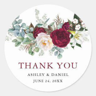 Waterverf Burgundy Floral Greenery Wedding Ronde Sticker