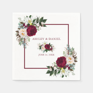 Waterverf Burgundy Floral Greenery Wedding Servet