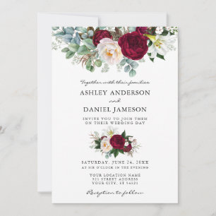 Waterverf Burgundy Floral Greenery Wedding W Kaart