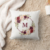 Waterverf Burgundy Floral Monogram Kussen (Deken)