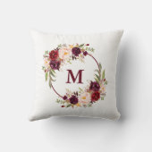 Waterverf Burgundy Floral Monogram Kussen (Achterkant)