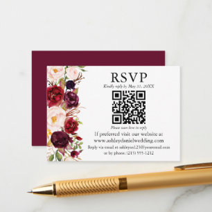 Waterverf Burgundy Floral QR RSVP bruiloft Informatiekaartje