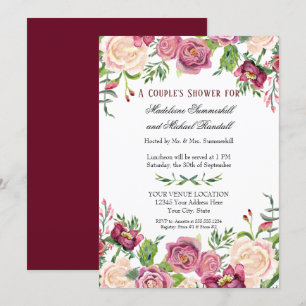 Waterverf Burgundy Floral-Rozen voor paren Kaart