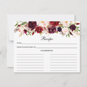 Waterverf Burgundy Floral Shower Recipe Kaart