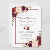Waterverf Burgundy Floral Silver Wedding Kaart (Voorkant)