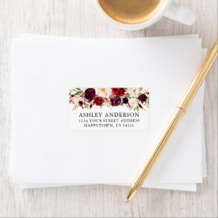 Waterverf Burgundy Floral Weddenschap Etiket