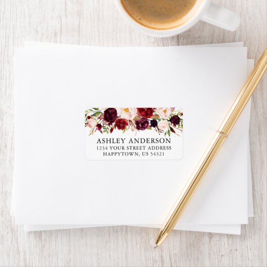 Waterverf Burgundy Floral Weddenschap Etiket (Insitu)