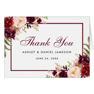 Waterverf Burgundy Floral Wedding Bedankt B Opmerk