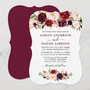 Waterverf Burgundy Floral Wedding Bracket Kaart