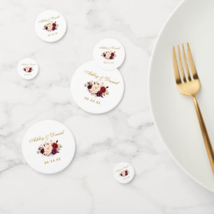 Waterverf Burgundy Floral Wedding Gold Confetti