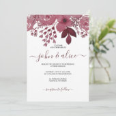 Waterverf Burgundy Floral Wedding Kaart (Staand voorkant)