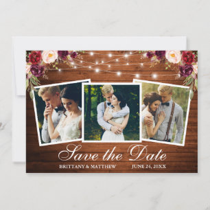 Waterverf Burgundy Floral Wood 3 Foto Save The Date