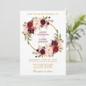 Waterverf Burgundy Floral Wreath Gold Wedding B Kaart (Staand voorkant)
