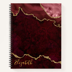 Waterverf Burgundy Gold Marble Agate Geode Notitieboek