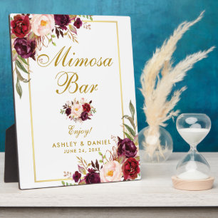 Waterverf Burgundy Gold Wedding Mimosa Bar Fotoplaat