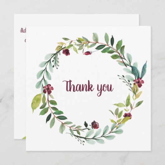 Waterverf Burgundy Green Wreath "Dank u wel" Feestdagenkaart (Voorkant / Achterkant)