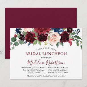 Waterverf Burgundy Mixed Floral Bridal Lunch Kaart
