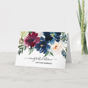 Waterverf Burgundy Navy Flower gefeliciteerd Kaart