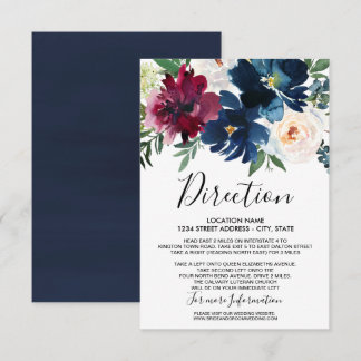 Waterverf Burgundy Navy Flowers Wedding Kaart