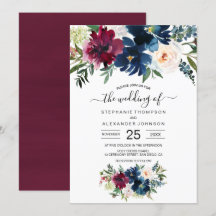 Waterverf Burgundy Navy Flowers Wedding